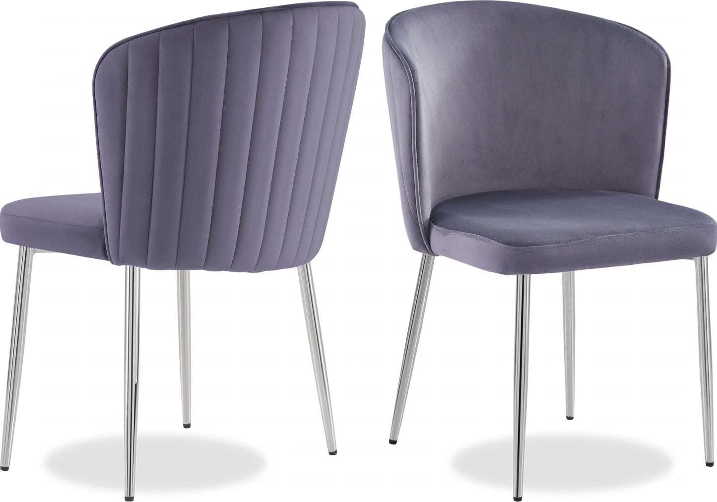 Salle à manger marbre blanc et Chaises velours anthracite chromé ERLY - DEKOFLIX