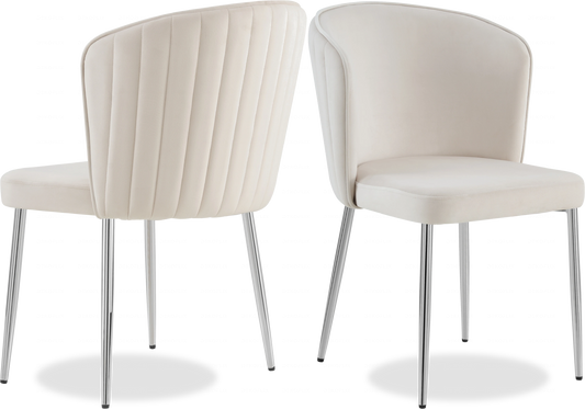 Chaise chromée velours beige DIVA - Lot de 4 - DEKOFLIX