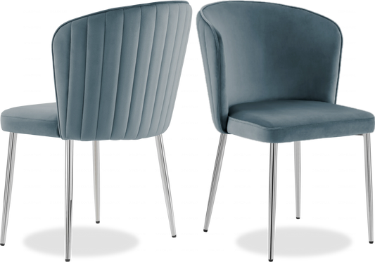 Chaise chromée velours bleu DIVA - Lot de 4 - DEKOFLIX