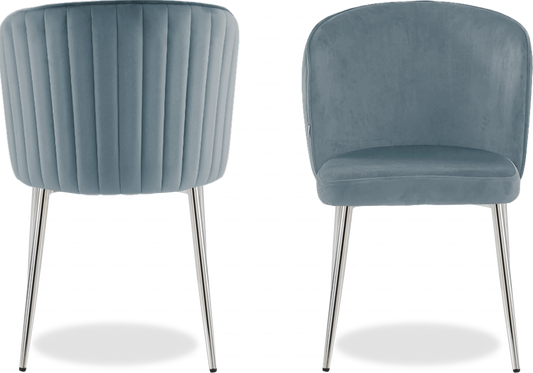 Chaise chromée velours bleu DIVA - Lot de 4 - DEKOFLIX