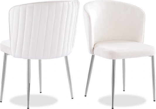 Chaise chromée velours ecru DIVA - Lot de 4 - DEKOFLIX