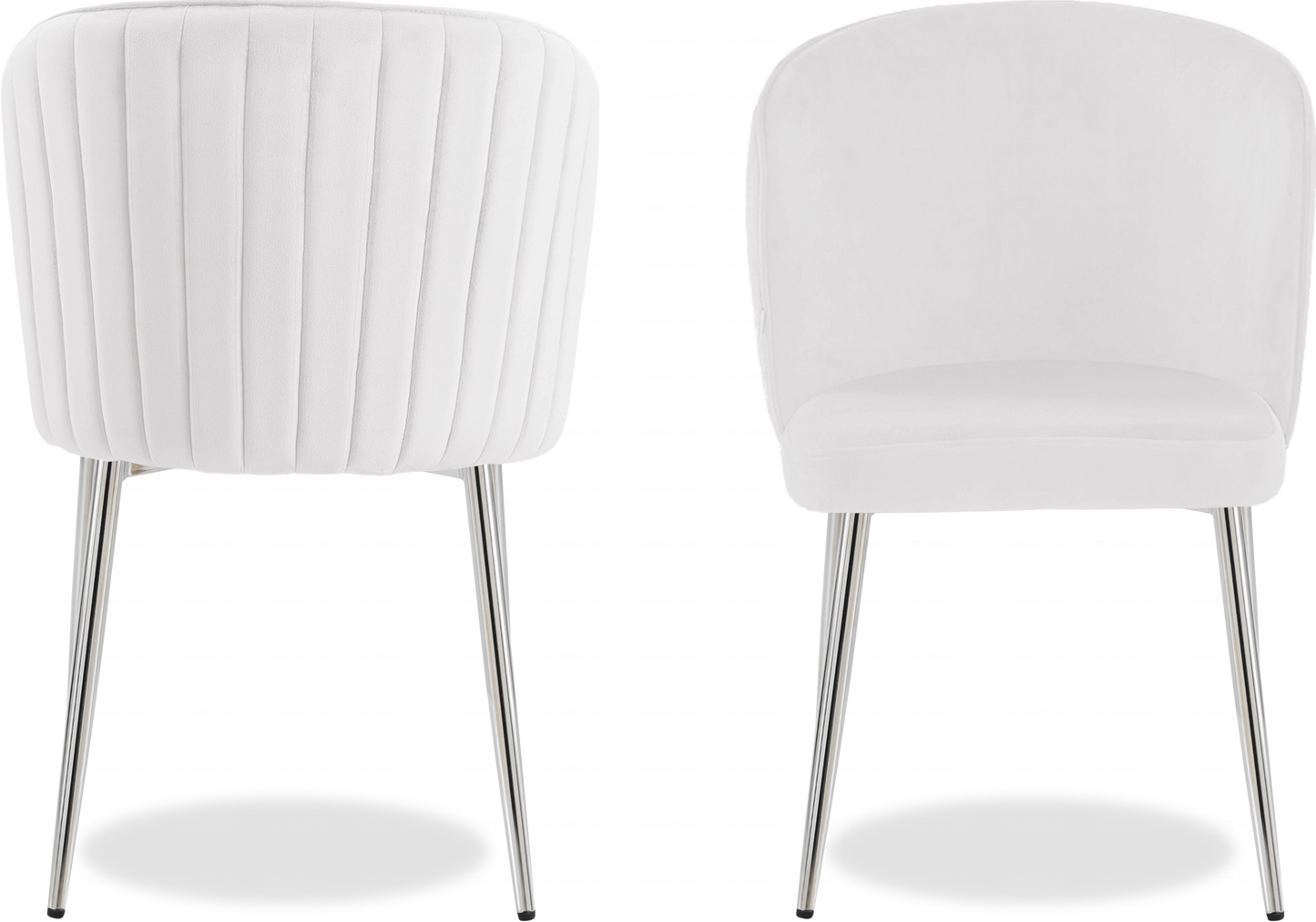 Chaise chromée velours ecru DIVA - Lot de 4