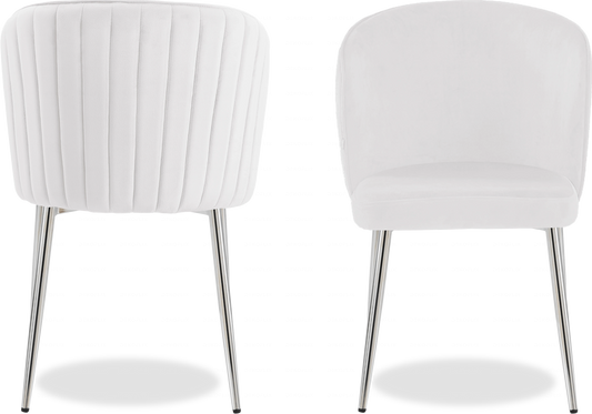 Chaise chromée velours ecru DIVA - Lot de 4 - DEKOFLIX