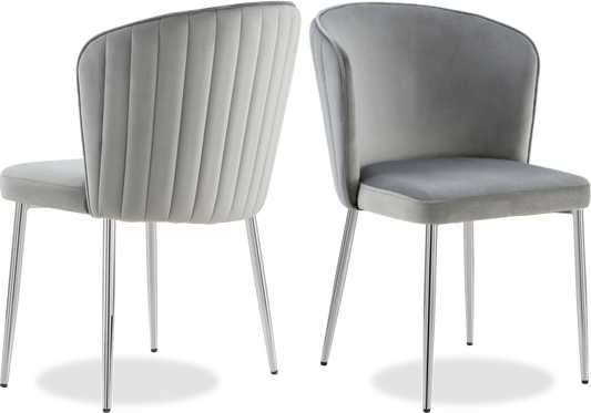 Chaise chromée velours gris DIVA - Lot de 4 - DEKOFLIX