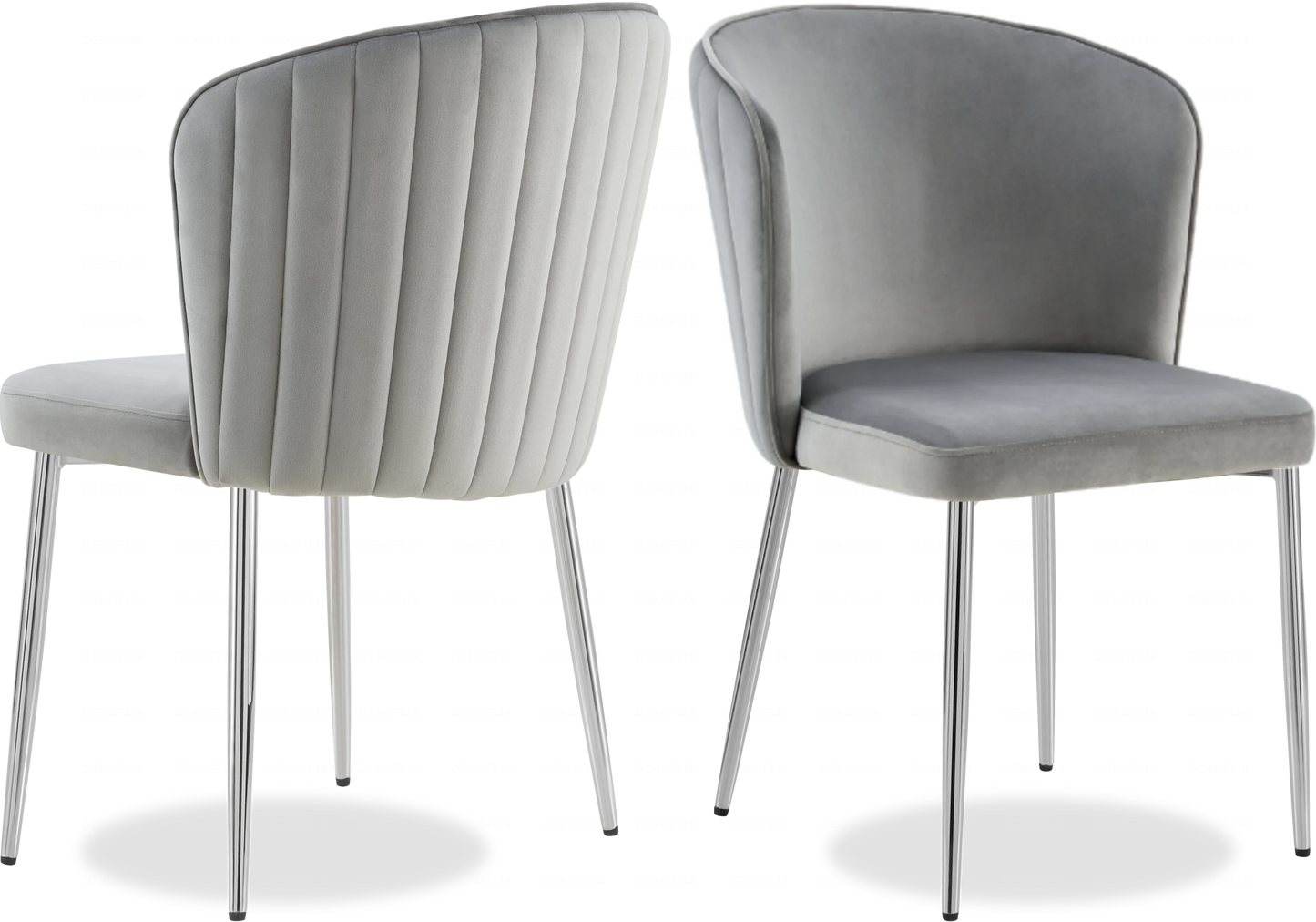 Salle à manger marbre noir et Chaises velours gris chromé ERLY