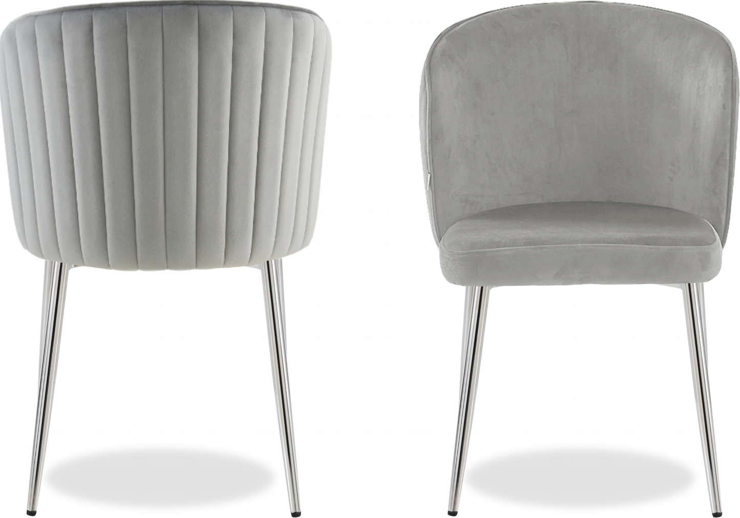 Salle à manger marbre noir et Chaises velours gris chromé ERLY