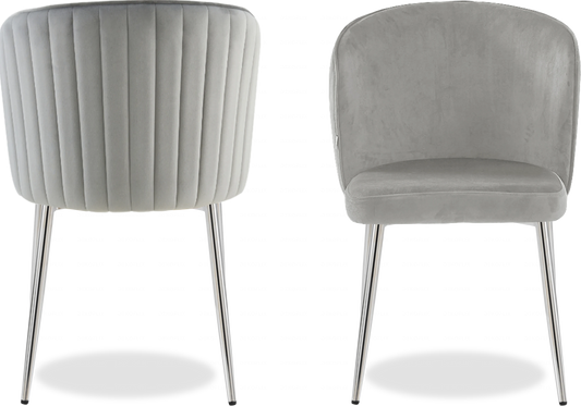 Chaise chromée velours gris DIVA - Lot de 4 - DEKOFLIX