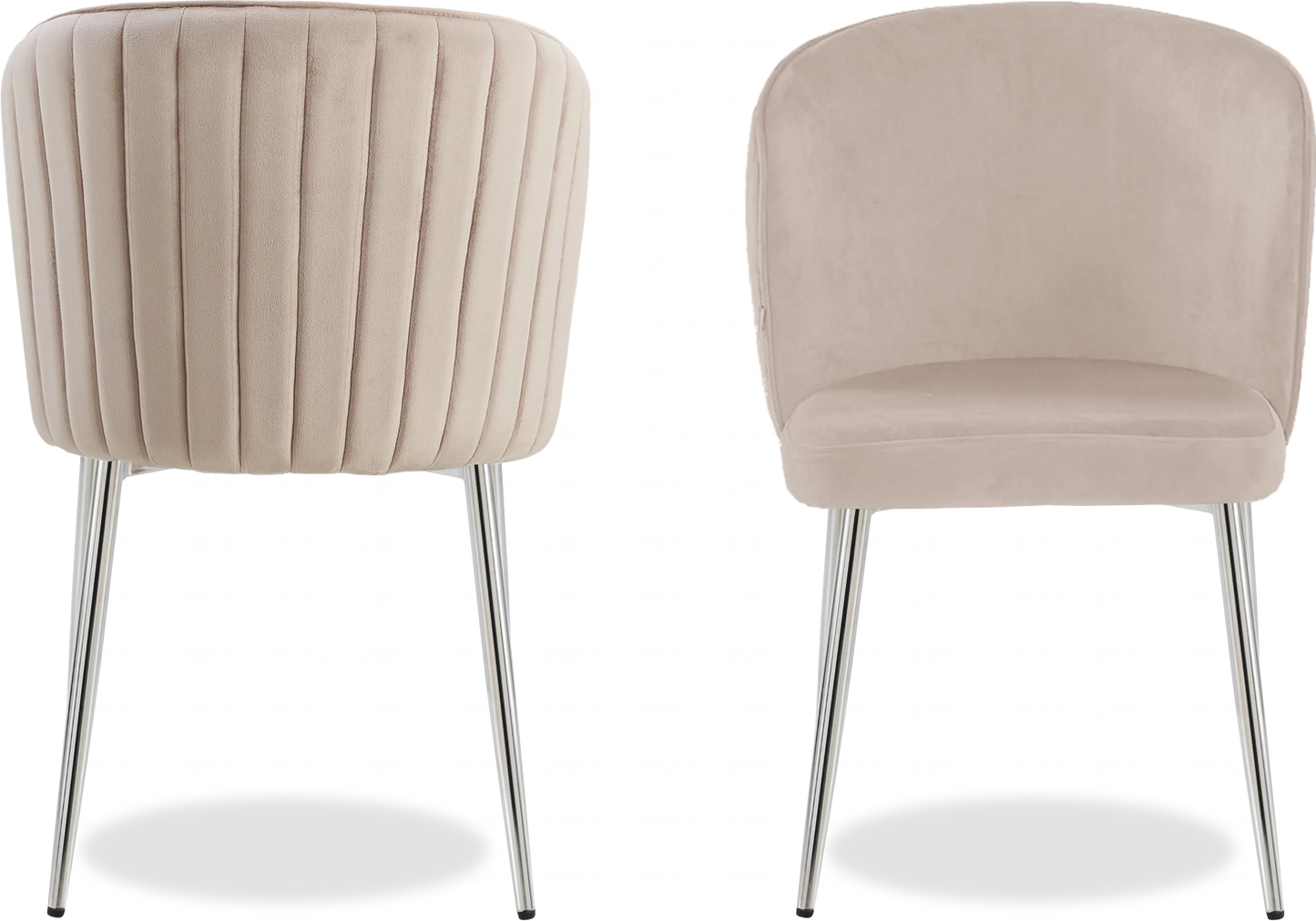 Salle à manger marbre blanc et Chaises velours moka chromé ERLY - DEKOFLIX