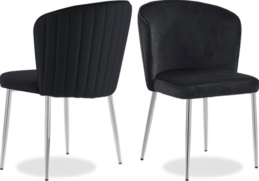 Chaise chromée velours noir DIVA - Lot de 4 - DEKOFLIX