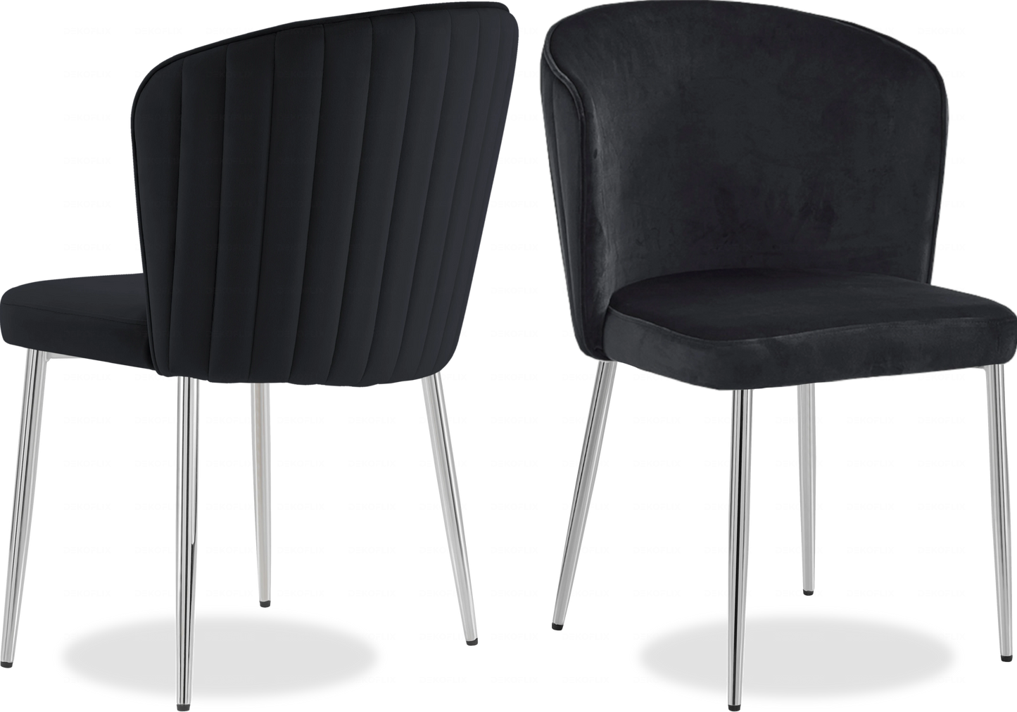Salle à manger marbre blanc et Chaises velours noir chromé ERLY - DEKOFLIX
