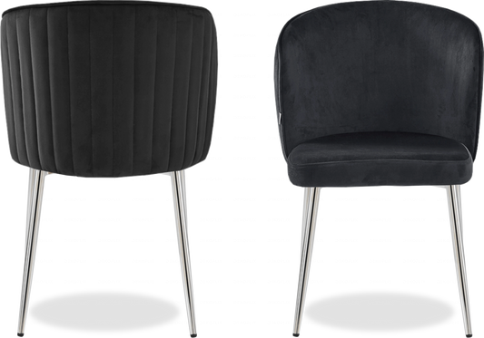 Chaise chromée velours noir DIVA - Lot de 4 - DEKOFLIX