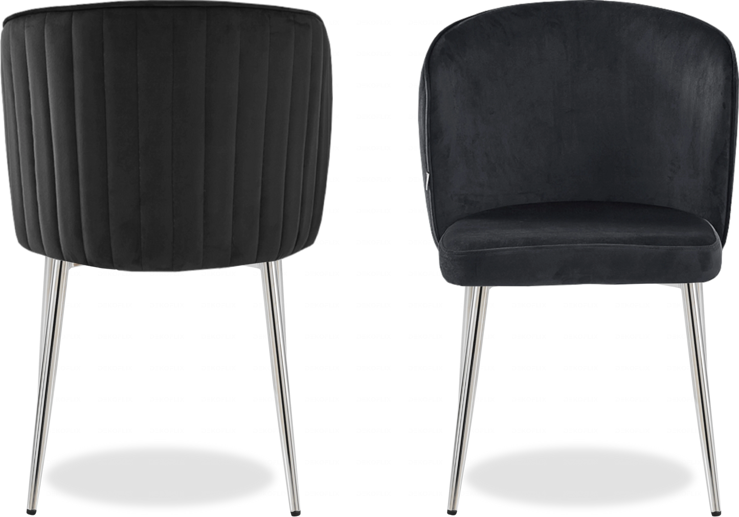 Salle à manger marbre blanc et Chaises velours noir chromé ERLY - DEKOFLIX