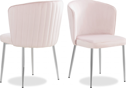 Chaise chromée velours rose DIVA - Lot de 4 - DEKOFLIX