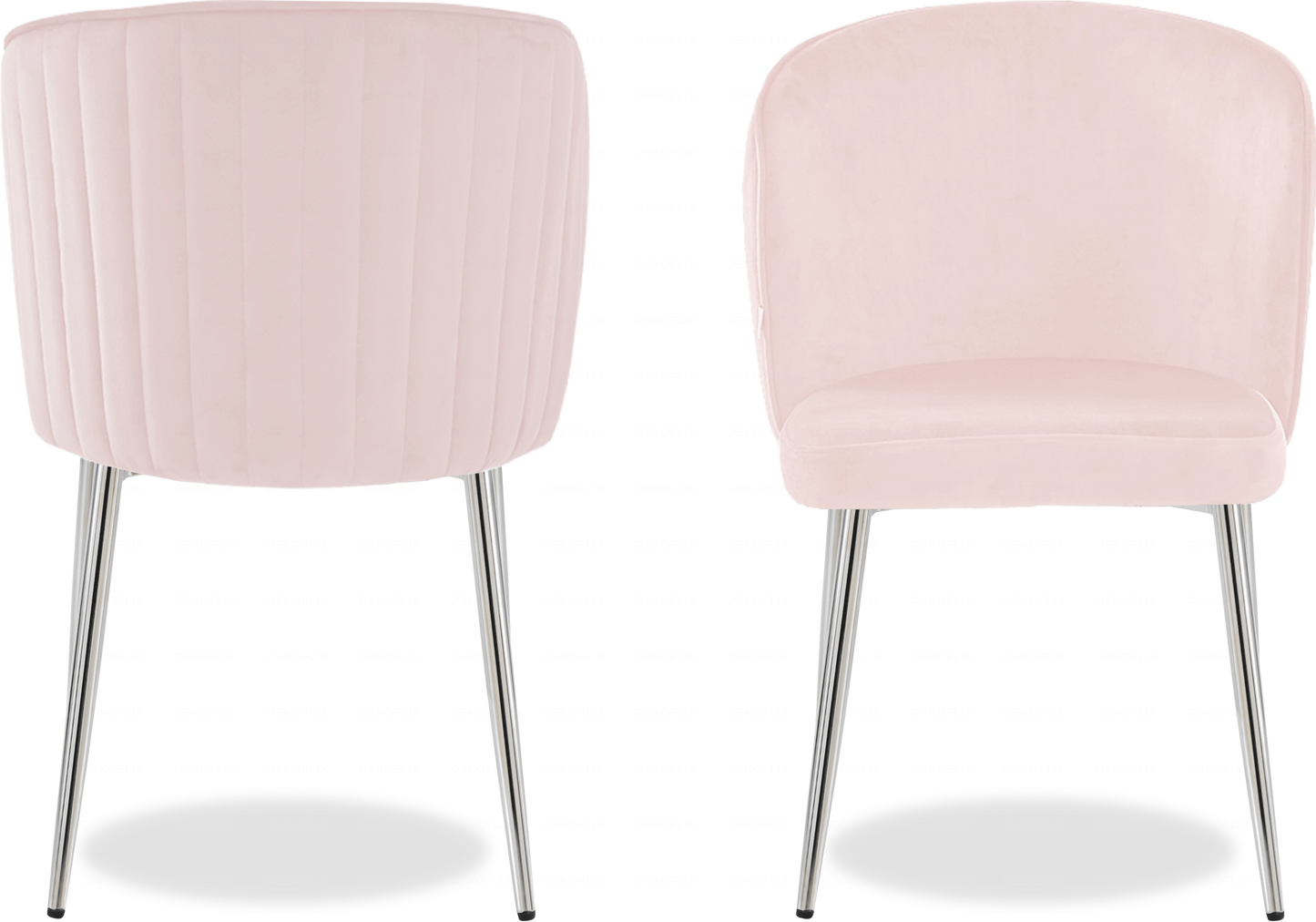 Salle à manger marbre blanc et Chaises velours rose chromé ERLY - DEKOFLIX