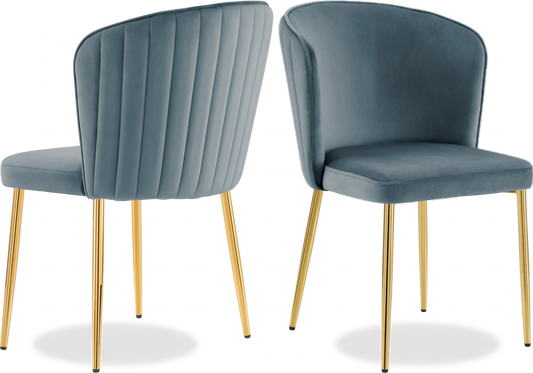 Chaise dorée velours bleu DIVA - Lot de 4 - DEKOFLIX