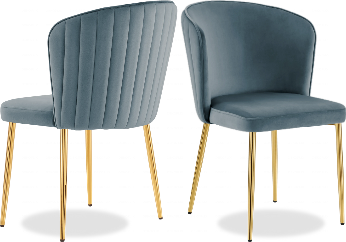 Salle à manger marbre noir et Chaises velours bleu doré ERLY - DEKOFLIX