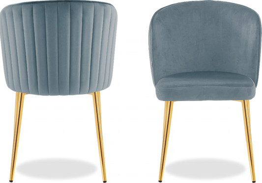 Chaise dorée velours bleu DIVA - Lot de 4 - DEKOFLIX