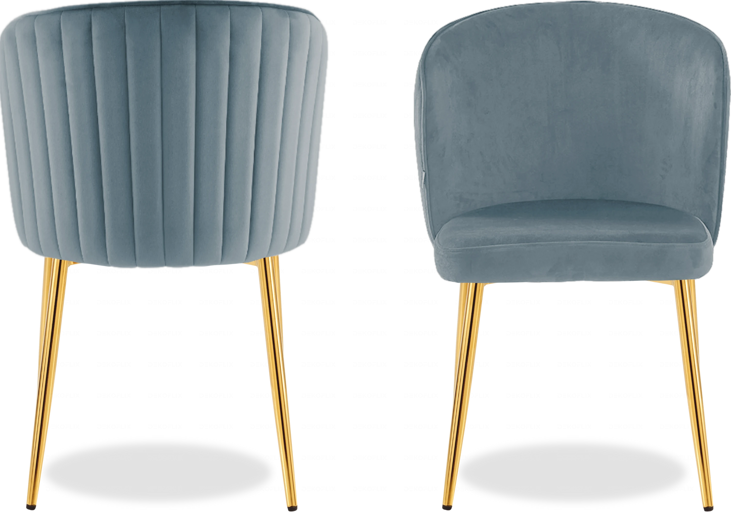Salle à manger marbre noir et Chaises velours bleu doré ERLY - DEKOFLIX