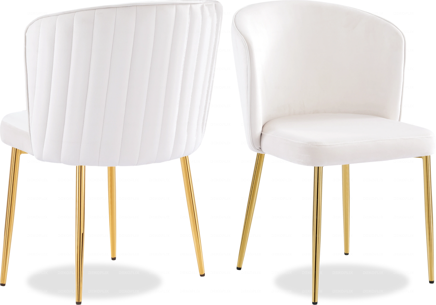 Salle à manger marbre noir et Chaises velours écru doré ERLY