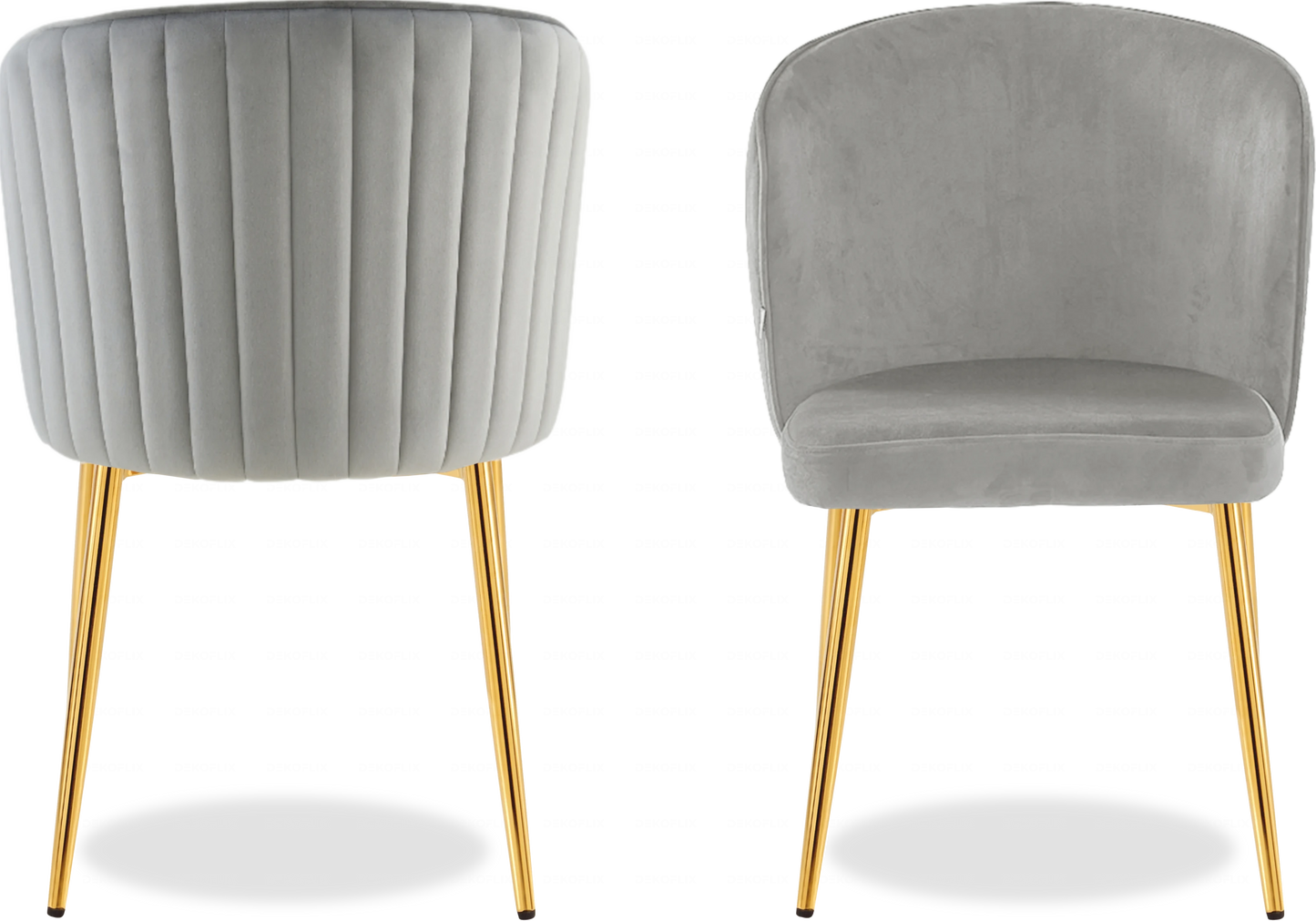 Table marbre blanc et Chaises velours gris doré ERLY - DEKOFLIX