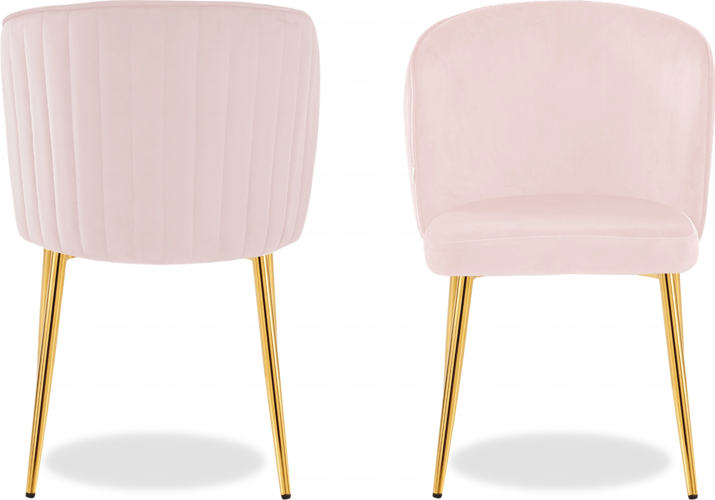 Chaise dorée velours rose DIVA - Lot de 4