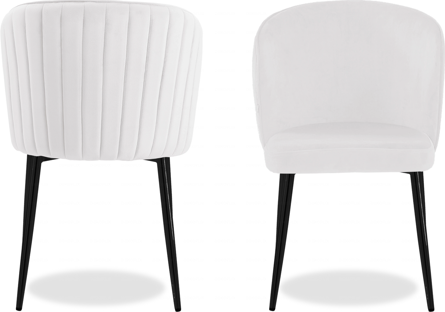 Chaise noire velours ecru DIVA - Lot de 4