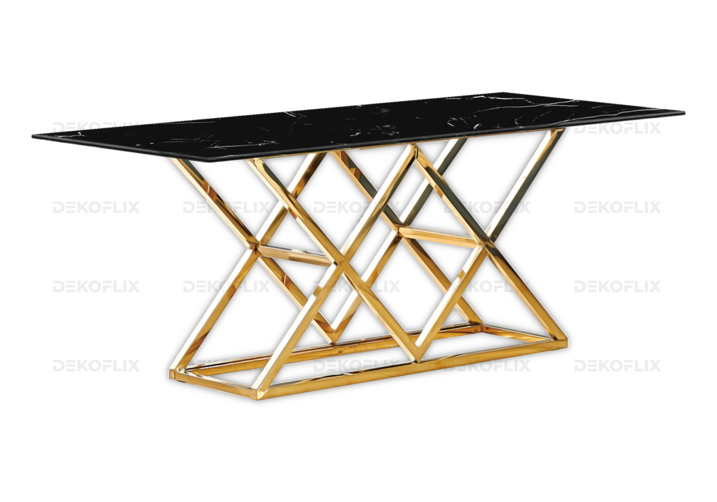 Table marbre noir et Chaises velours moka doré ERLY - DEKOFLIX