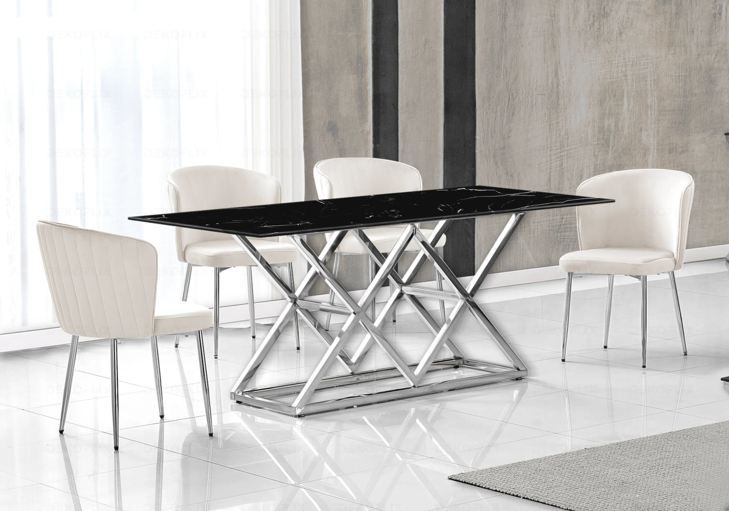 Table a manger chromée marbre noir design ERLY - DEKOFLIX