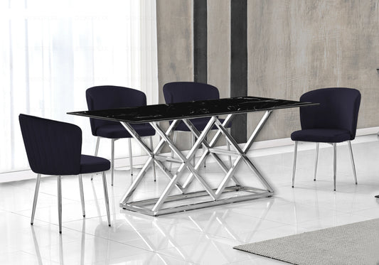 Table marbre noir et Chaises velours noir chromé ERLY - DEKOFLIX