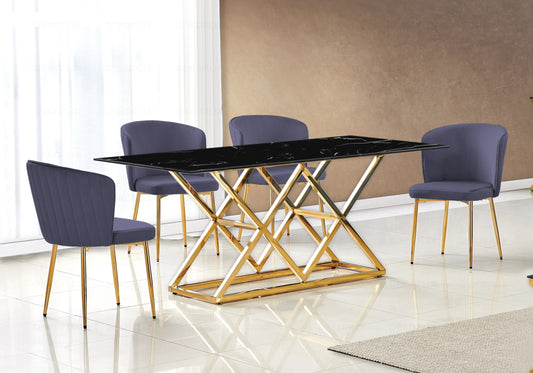 Salle à manger marbre noir et Chaises velours anthracite doré ERLY - DEKOFLIX