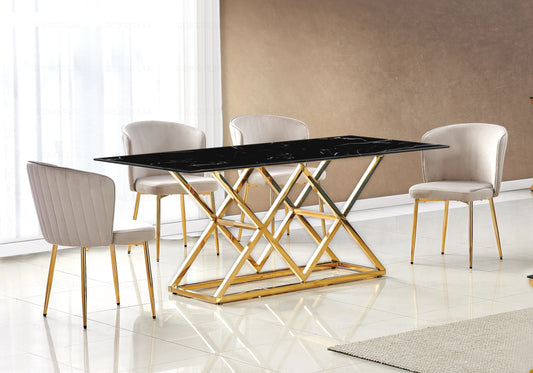 Salle à manger marbre noir et Chaises velours moka doré ERLY - DEKOFLIX