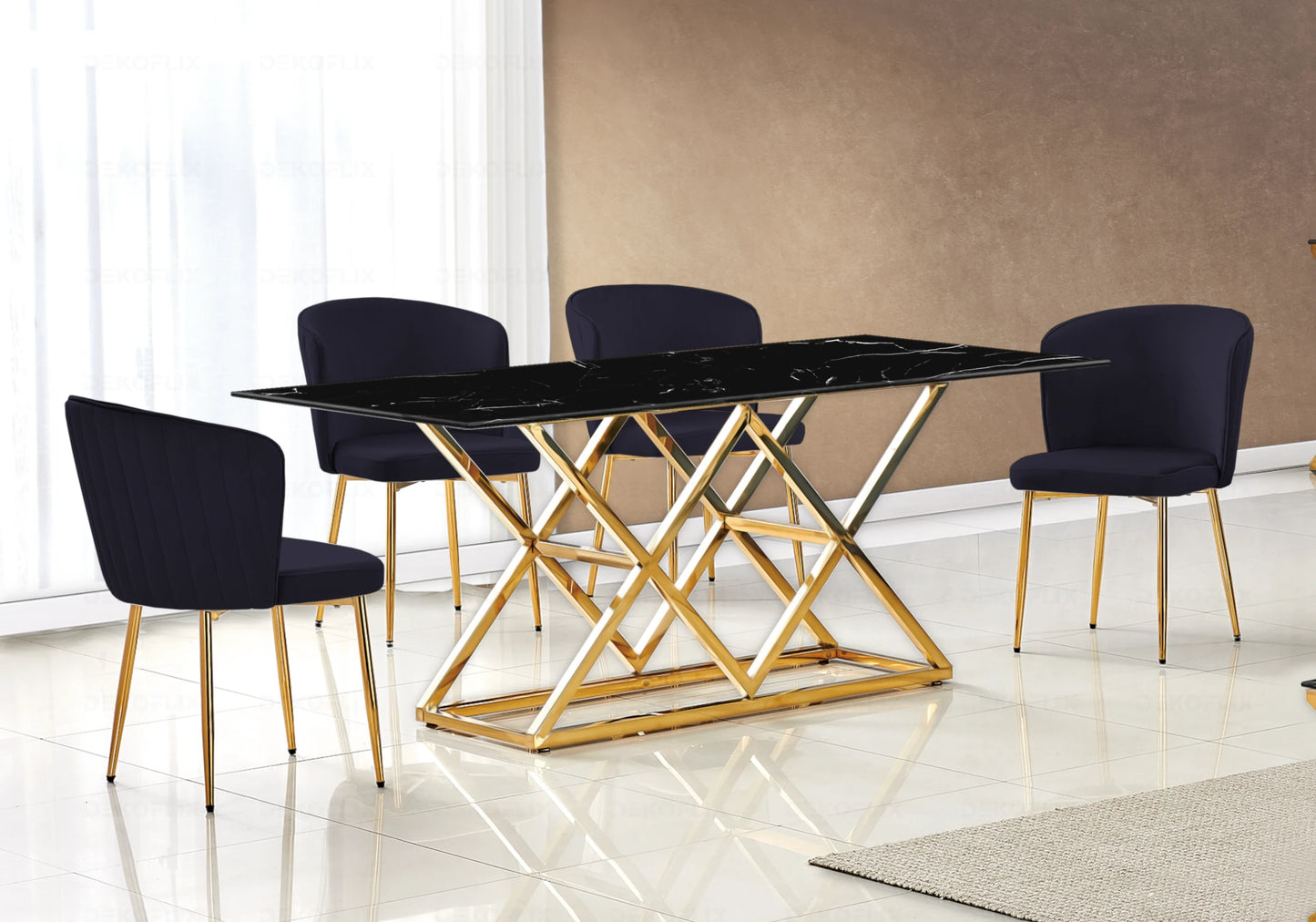 Chaise dorée velours noir DIVA - Lot de 4