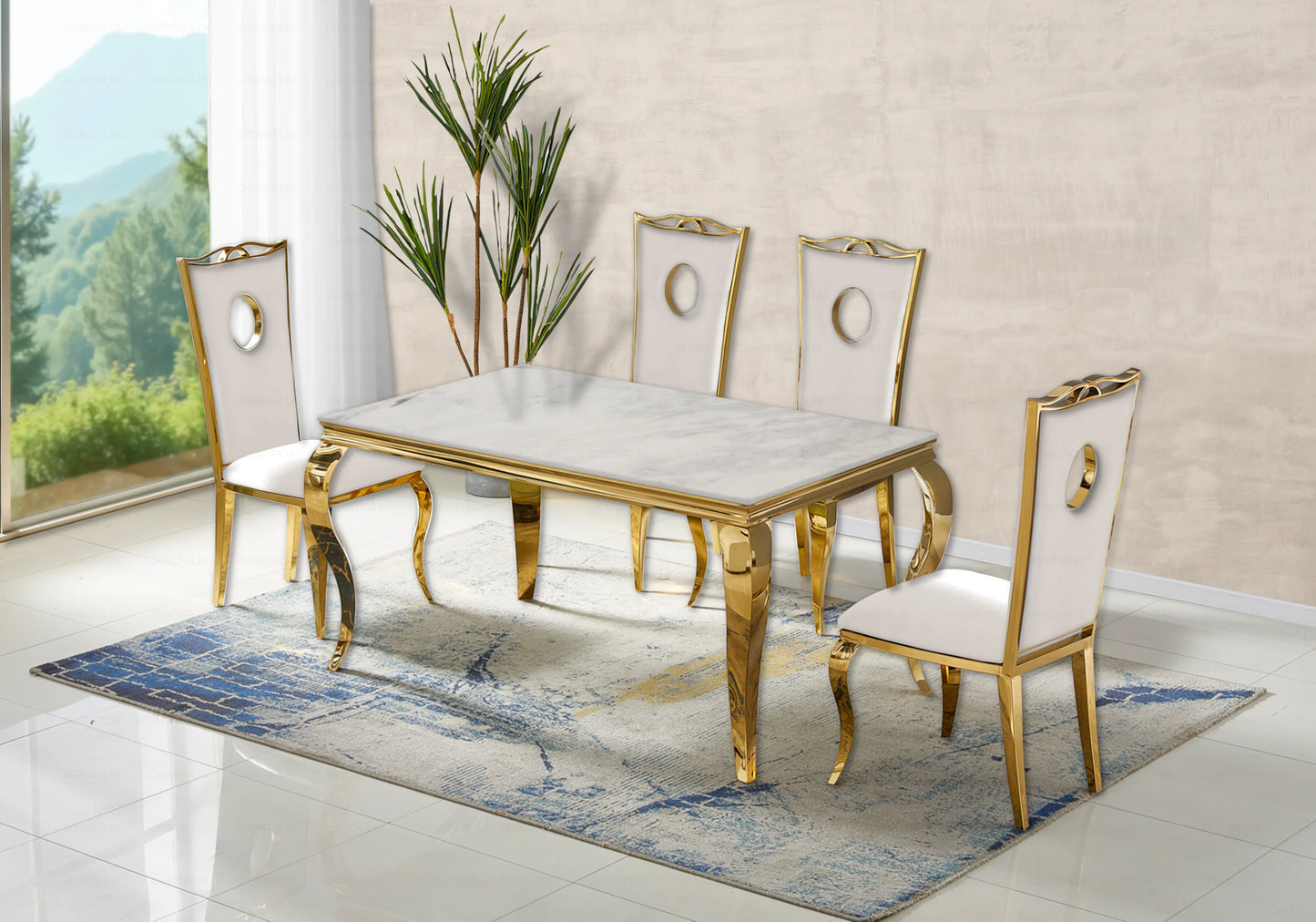 Console design marbre beige pied doré – NEO