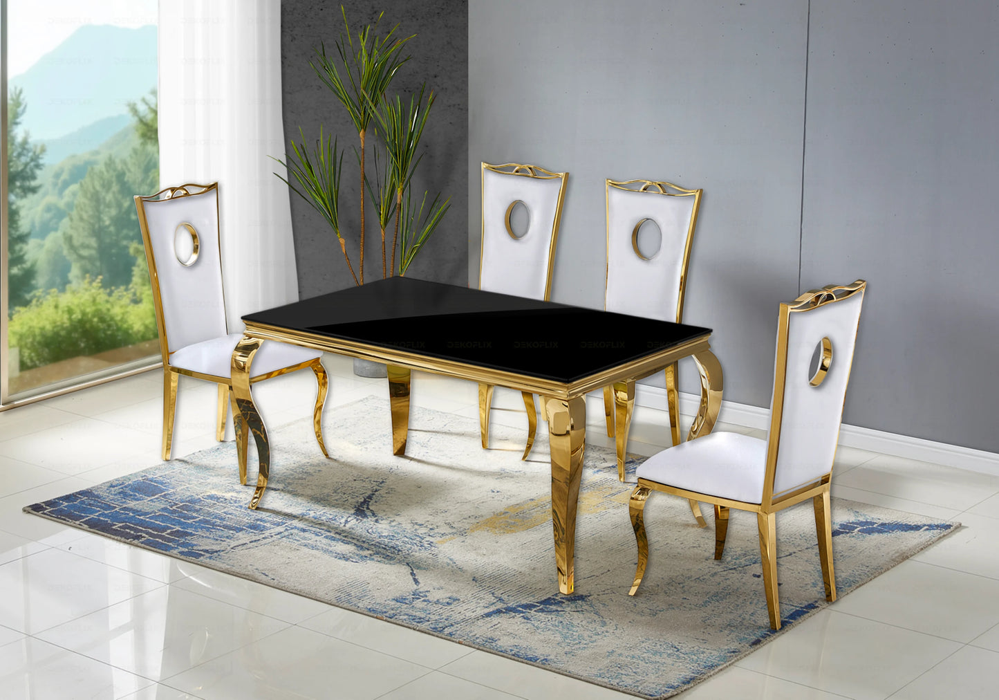 Table basse verre noir pied doré - NEO