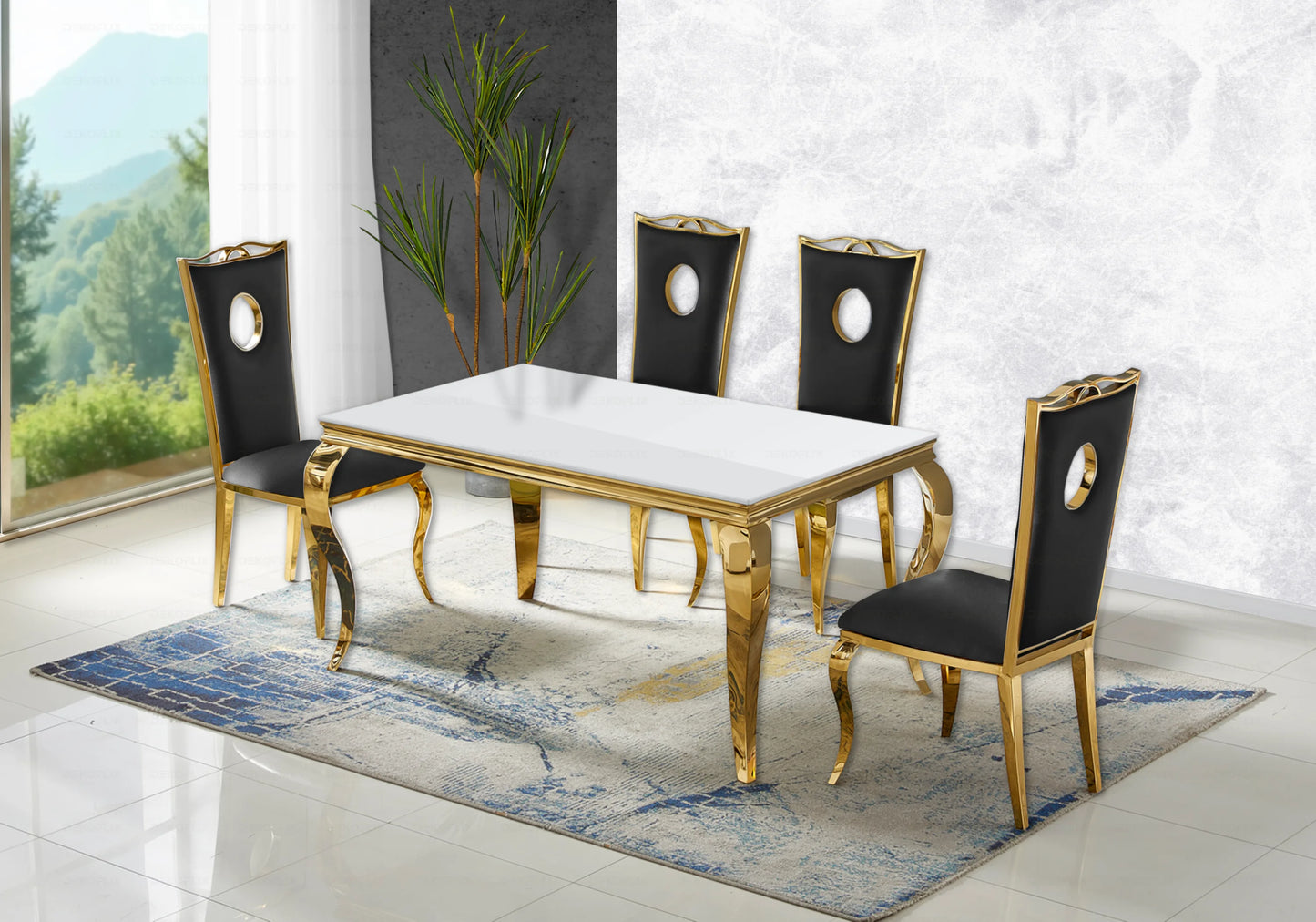 Console design verre blanc pied doré – NEO