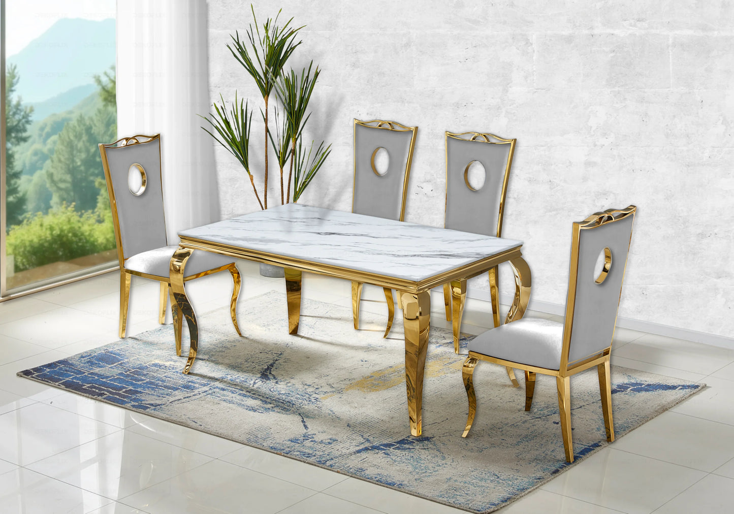 Console design marbre blanc pied doré – NEO