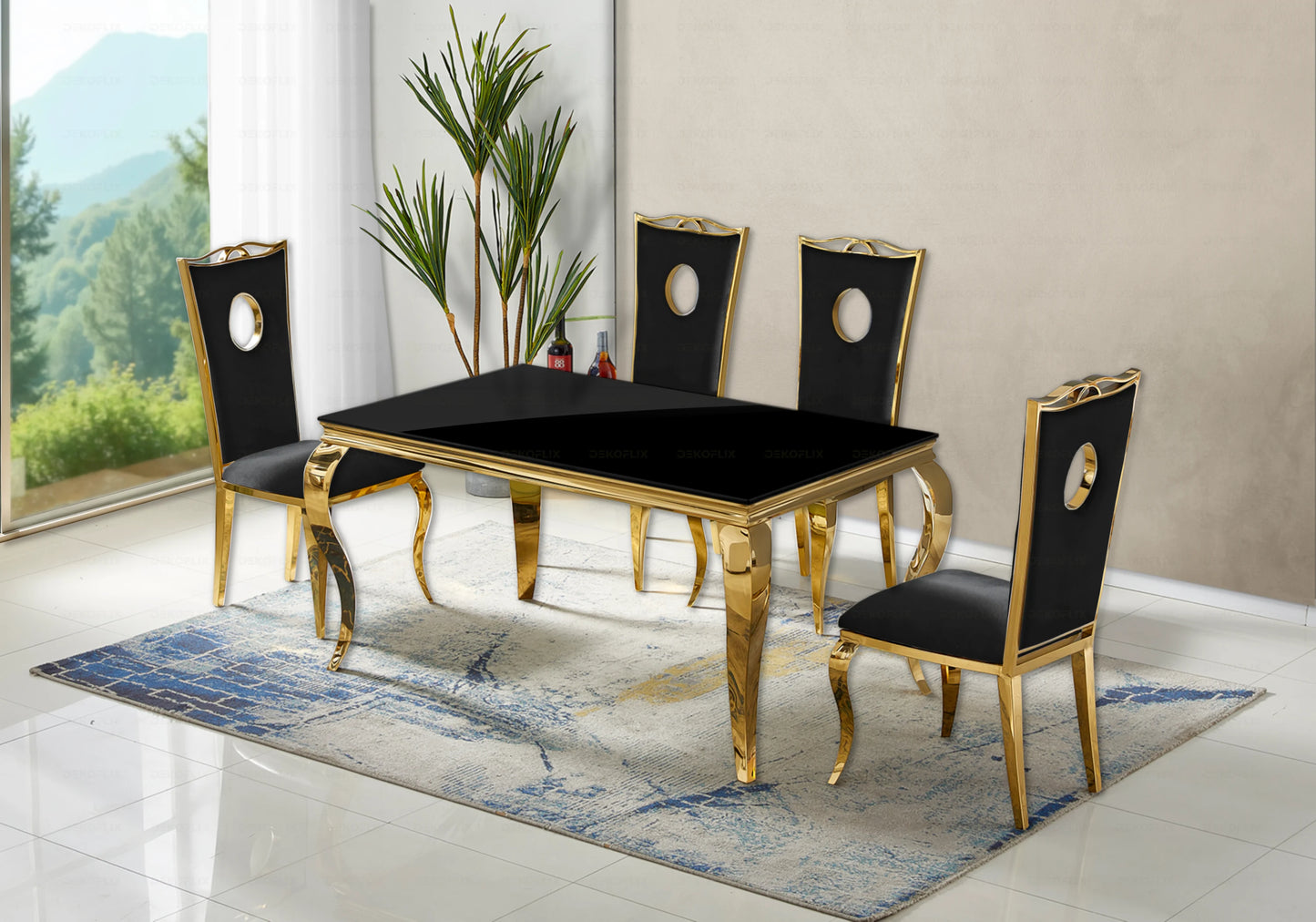 Console design verre noir pied doré – NEO