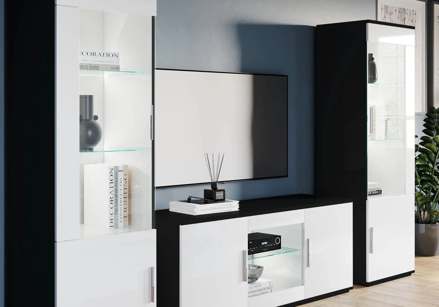 Enseble meuble TV laqué noir blanc VENERE Italian TL