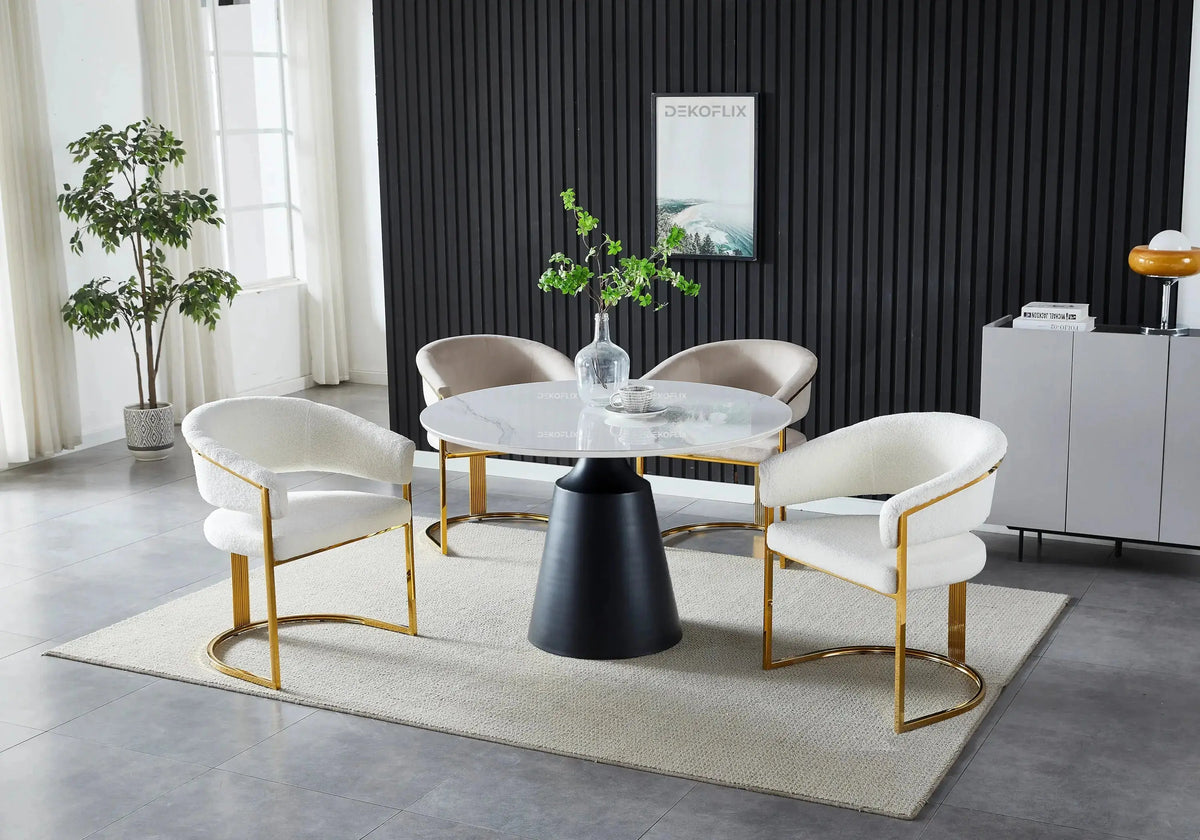 Ensemble Table Noire Marbre et Chaises Moka OLIVE - DEKOFLIX