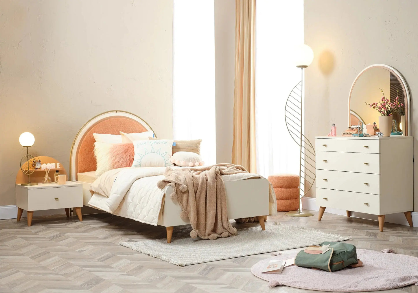 Chambre jeune moderne orange LORENA avec design élégant