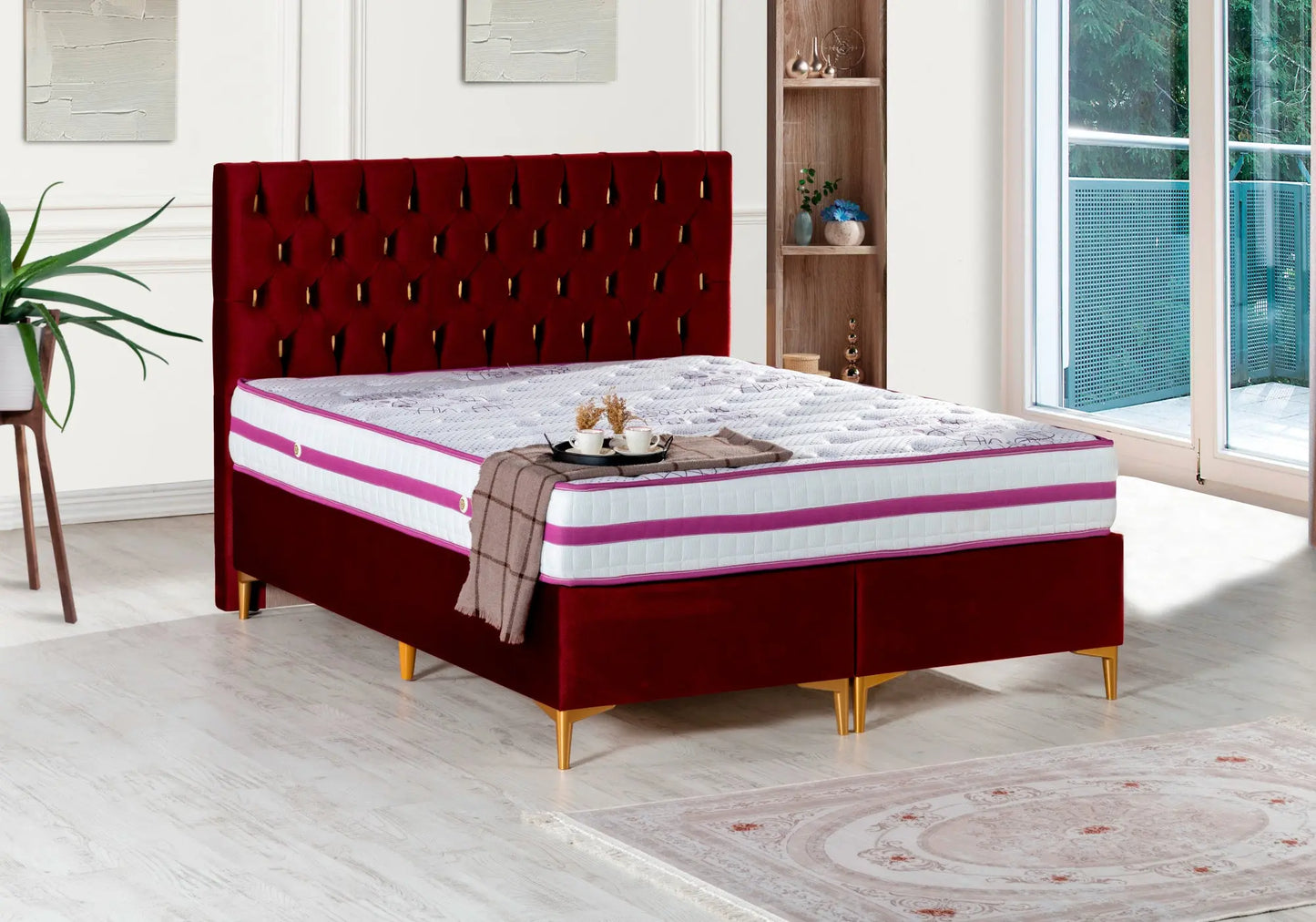 Ensemble lit coffre capitonné bordeaux SERRA kelekci.com