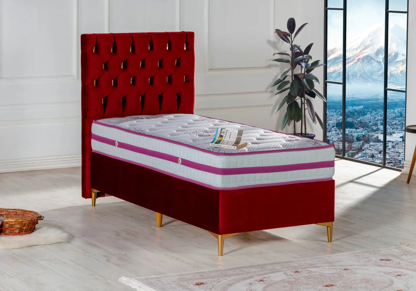 Ensemble lit coffre capitonné bordeaux SERRA kelekci.com