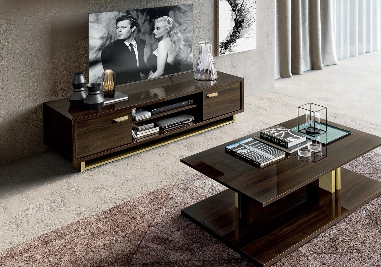 Ensemble meuble TV noyer laquée LEILA CG Italy
