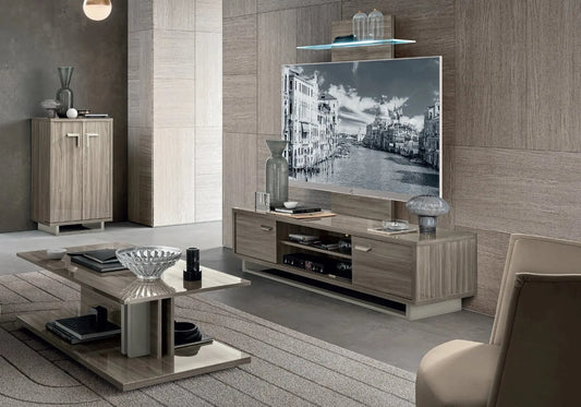 Ensemble meuble TV noyer nickel laquée LEILA CG Italy