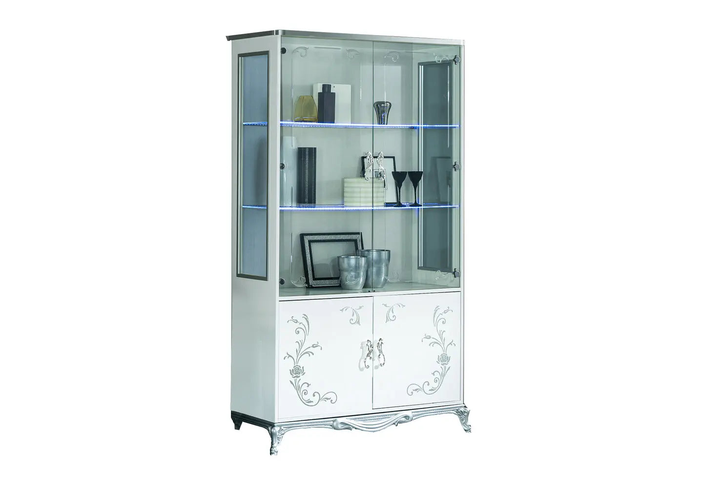 Ensemble meuble tv laquée argent blanc LENA Made in Italy