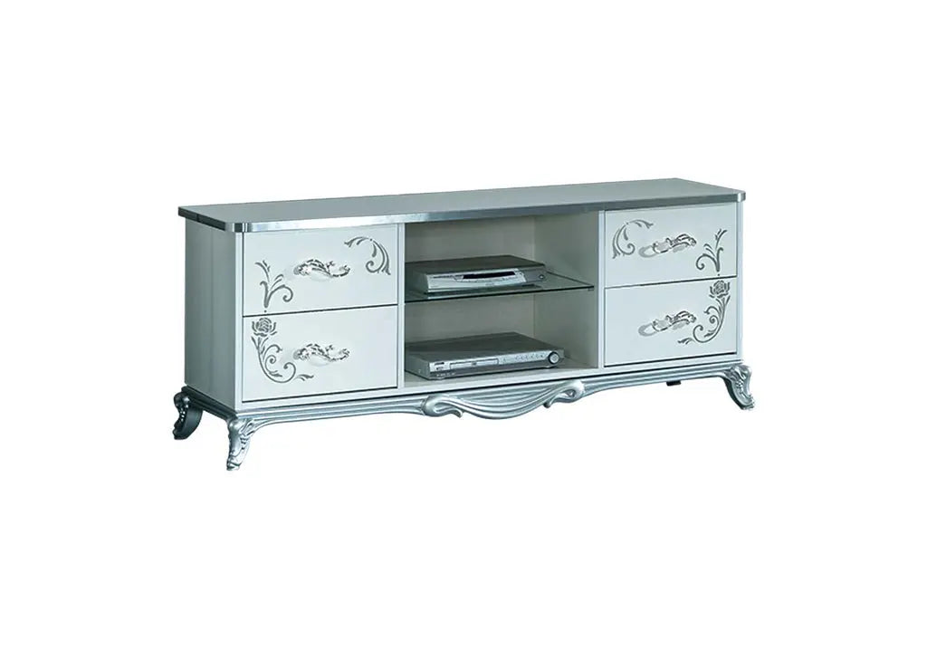 Ensemble meuble tv laquée argent blanc LENA Made in Italy