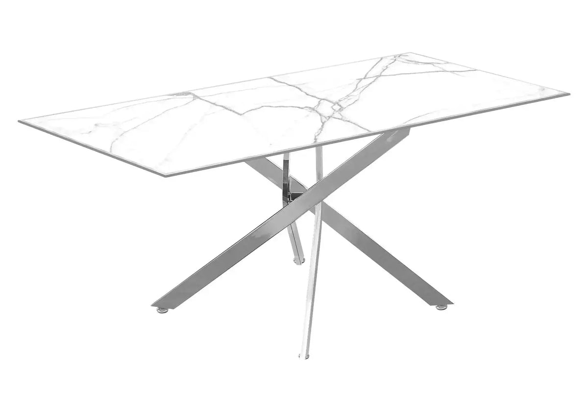 Ensemble table chaise argenté marbre blanc JOY - DEKOFLIX