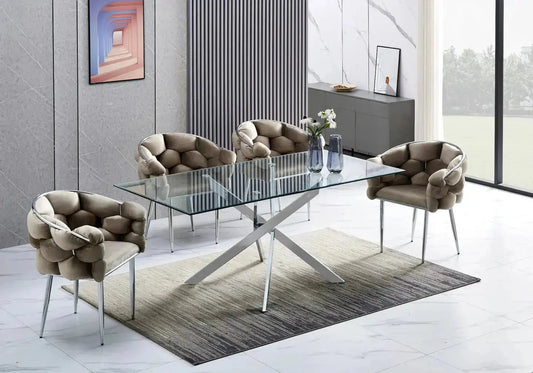 Ensemble table chaise argenté verre JOY New Design
