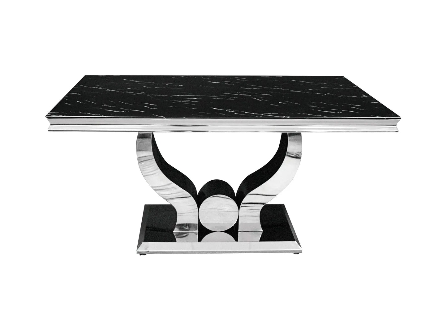 Ensemble table chaise marbre noir argent NEA New Design