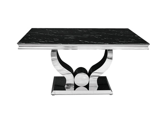 Ensemble table chaise marbre noir argent NEA New Design